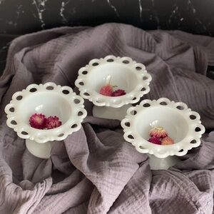 Vintage Milk Glass Eyelet Candy Dish on Pedestal